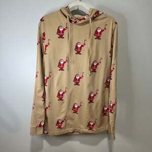 Denim & Flower Ricky Singh Santa Claus Candy Cane Beige Hoodie, Sz XL